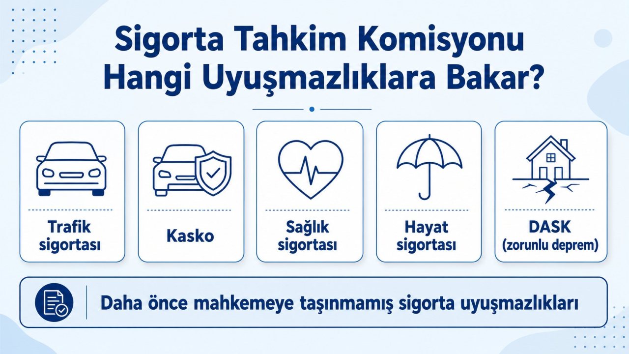 Sigorta Tahkim Komisyonu'nun baktığı uyuşmazlıklar: trafik sigortası, kasko, sağlık sigortası, hayat sigortası ve DASK poliçelerinden doğan tazminat ve hasar talepleri Sigorta Tahkim Komisyonu'nun baktığı uyuşmazlıklar: trafik sigortası, kasko, sağlık sigortası, hayat sigortası ve DASK poliçelerinden doğan tazminat ve hasar talepleri